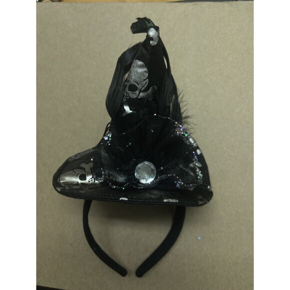 Midwest Halloween Party Witch Hat Headband Costume Skulls Black Silver One Size. - Picture 3 of 8